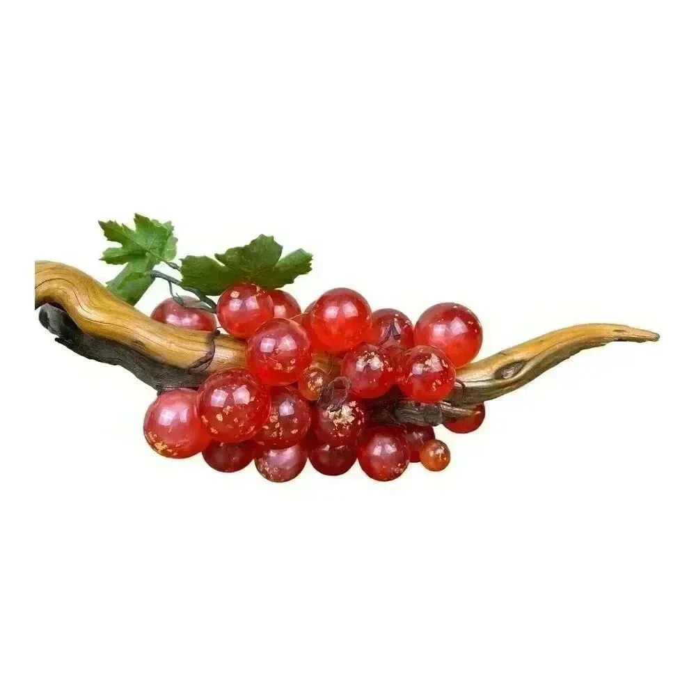 Vintage MCM Mod Violet Red & Gold Lucite Grapes Cluster Large drift wood stem - Picture 6 of 11